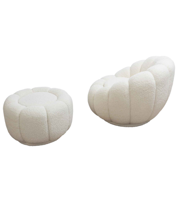 Potter Quilted Swivel Teddy Armcahir and Pouf Set Beige