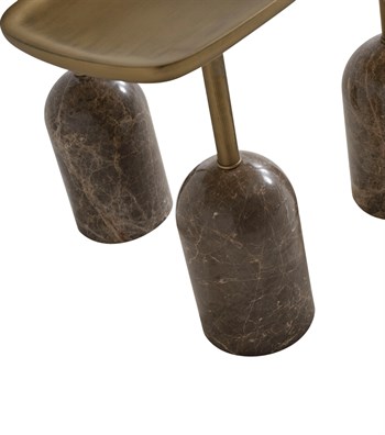 Rufolo Emperador Mermer Ayak 3lü Yan Sehpa Takımı Ahşap Brass