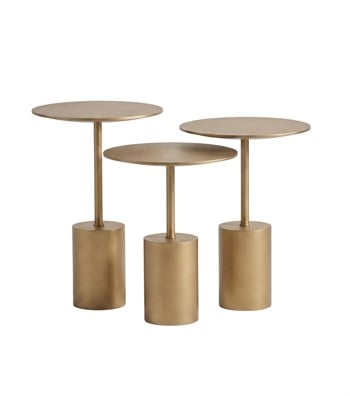 Saignon Full Brass Ahşap 3lü Yan Sehpa Takımı