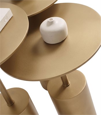 Saignon Full Brass Ahşap 3lü Yan Sehpa Takımı