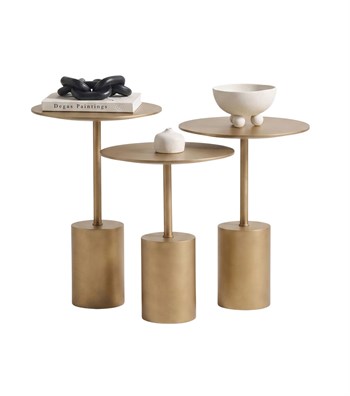 Saignon Full Brass Ahşap 3lü Yan Sehpa Takımı