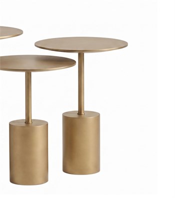 Saignon Full Brass Ahşap 3lü Yan Sehpa Takımı