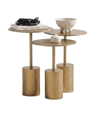 Saignon Full Brass Ahşap 3lü Yan Sehpa Takımı