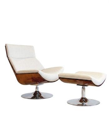 Sorrento Swivel Metal Leg Solid Wood Walnut Armchair Pouf Set White