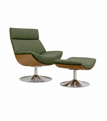Sorrento Swivel Armchair and Ottoman Set Metal Legs Solid Wood Dark Oak Green