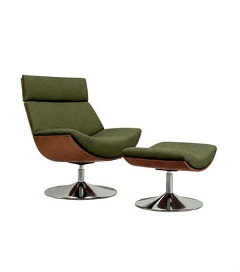 Sorrento Swivel Armchair and Ottoman Set Metal Legs Solid Wood Dark Oak Green