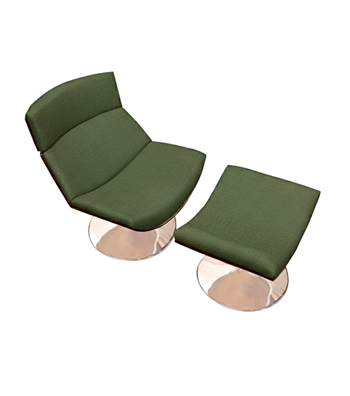 Sorrento Swivel Armchair and Ottoman Set Metal Legs Solid Wood Dark Oak Green