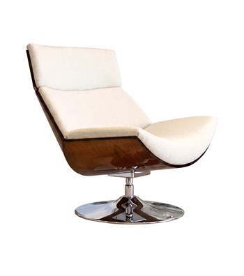 Sorrento Swivel Metal Leg Solid Wood Walnut Armchair Pouf Set White