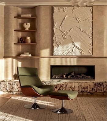Sorrento Swivel Armchair and Ottoman Set Metal Legs Solid Wood Dark Oak Green