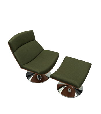 Sorrento Swivel Armchair and Ottoman Set Metal Legs Solid Wood Dark Oak Green