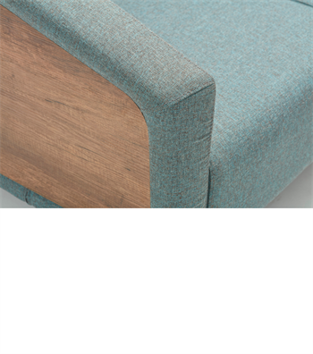 Sovza Metal Leg Wooden Detail Blue Double Sofa