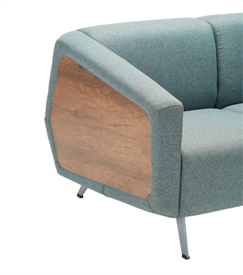 Sovza Metal Leg Wooden Detail Blue Double Sofa
