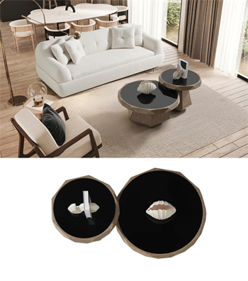 Talmont Ahşap Cam Detay İkili Orta Sehpa Takımı Kum