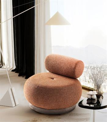 Tumanna Beige Armchair with Cylindrical Swivel Base