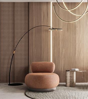 Tumanna Beige Armchair with Cylindrical Swivel Base