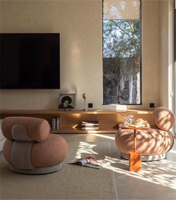 Tumanna Beige Armchair with Cylindrical Swivel Base