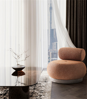 Tumanna Beige Armchair with Cylindrical Swivel Base