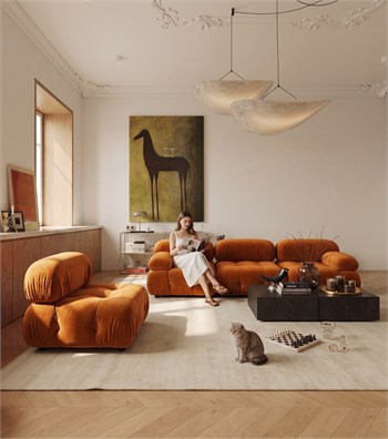 Voyage Kapitone Double Sofa Velvet Cinnamon