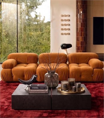 Voyage Kapitone Double Sofa Velvet Cinnamon