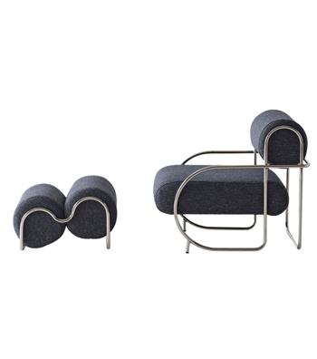 Warhol Stainless Steel Armchair and Ottoman Set Blue