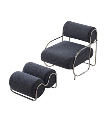 Warhol Stainless Steel Armchair and Ottoman Set Blue