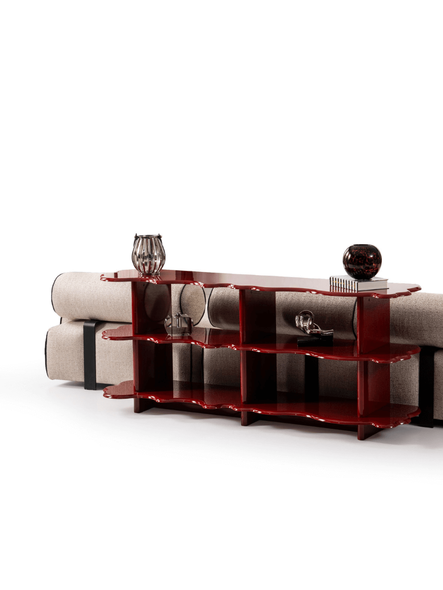 Petra High Gloss Lacquered Wooden Console Red