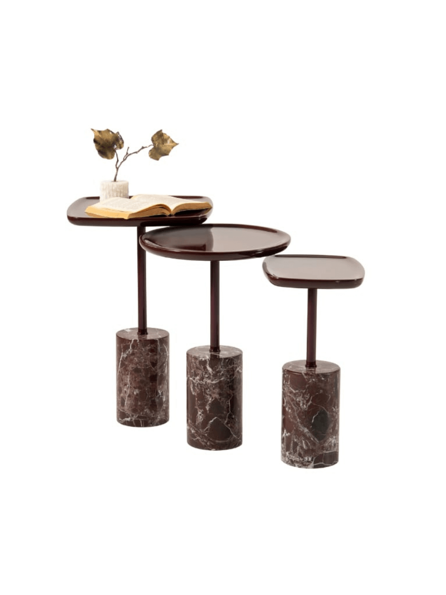Rufolo Three Piece Side Table Set Marble Legs Wooden Cherry