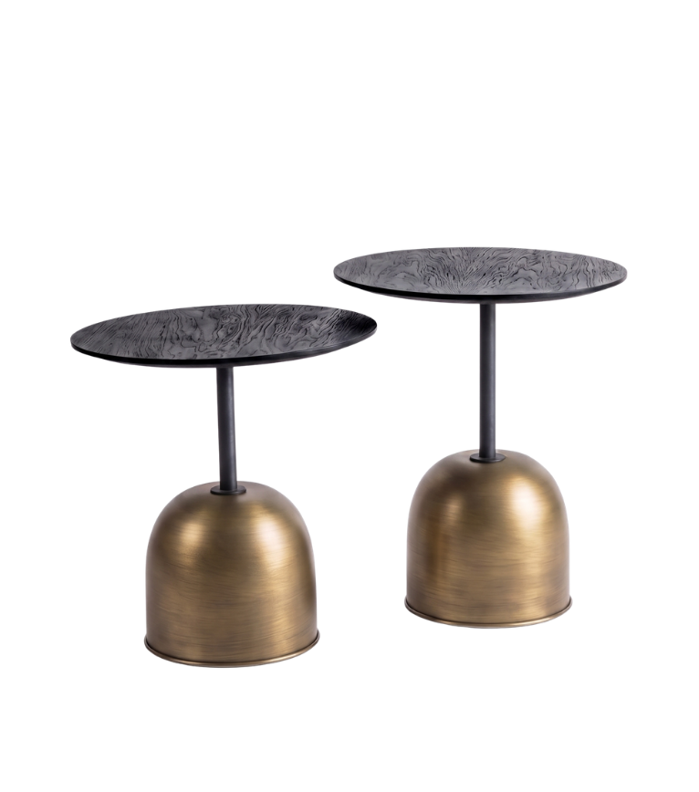Astana Brass Leg Wooden Double Side Table Set Black