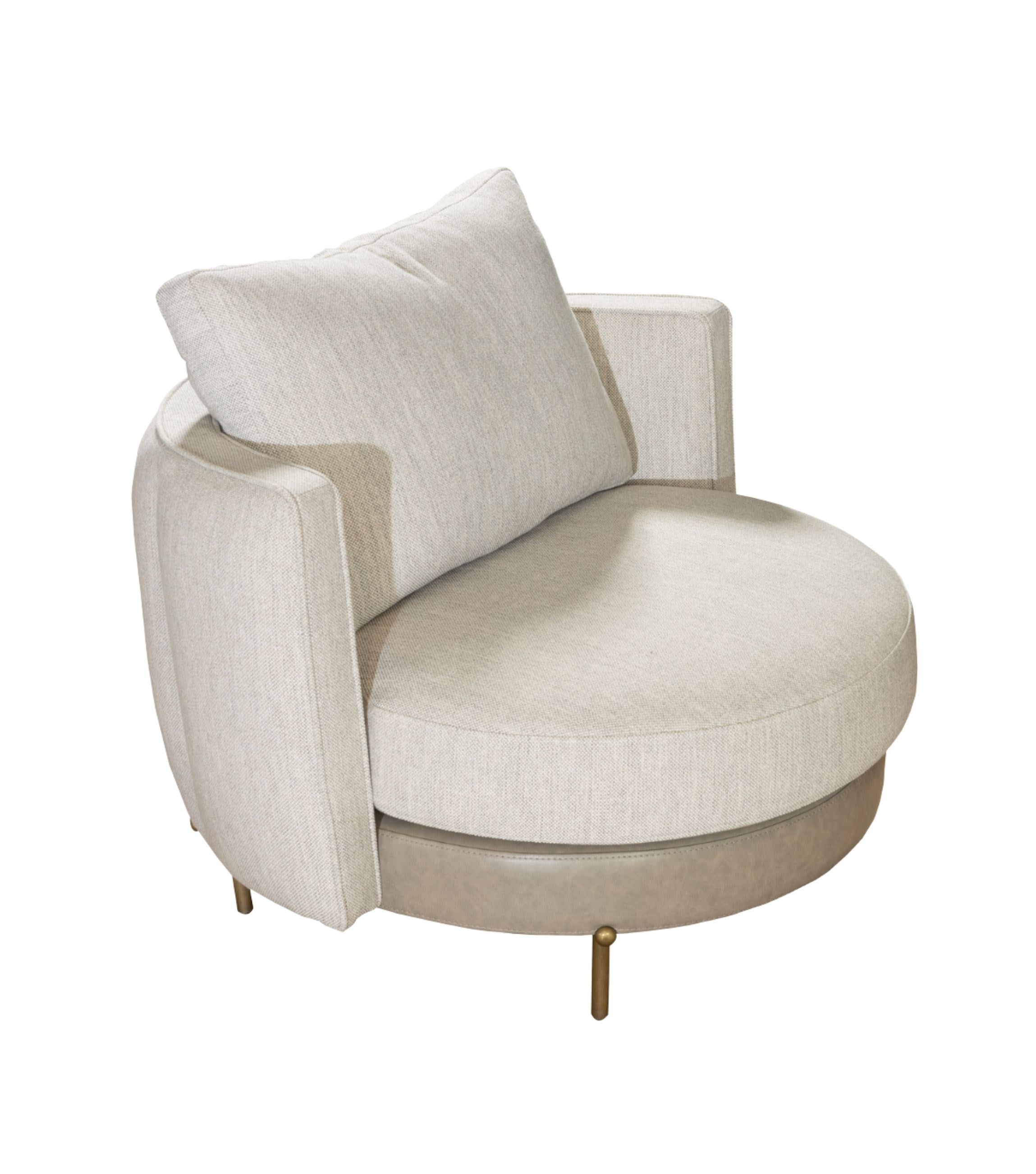 Positano Leather Detail Metal Leg Armchair Beige