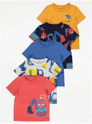 Çocuk %100 Pamuk İnşaat Araçları Baskılı Çok Renkli T-shirt Seti