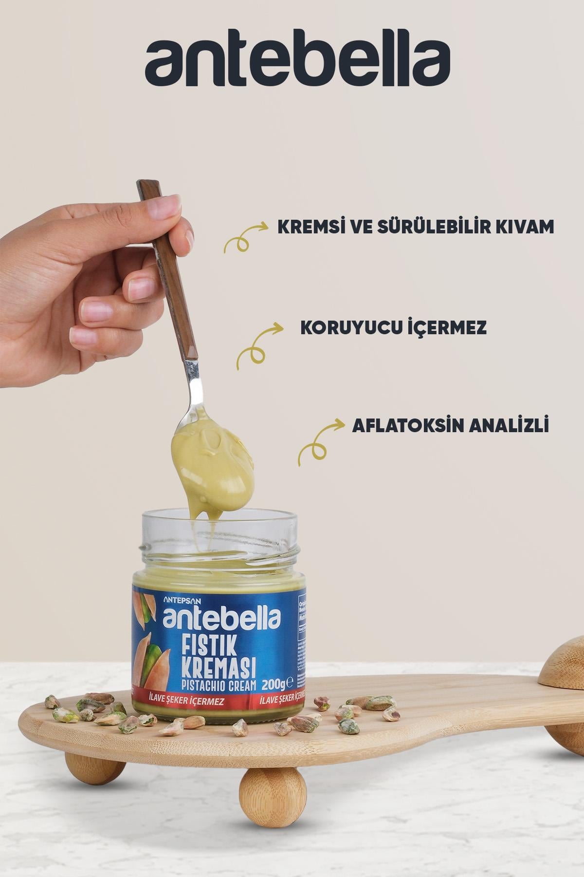  Antep Fıstık Kreması 200 g  (İLAVE ŞEKER İÇERMEZ)  - Antep Fıstığı Kreması