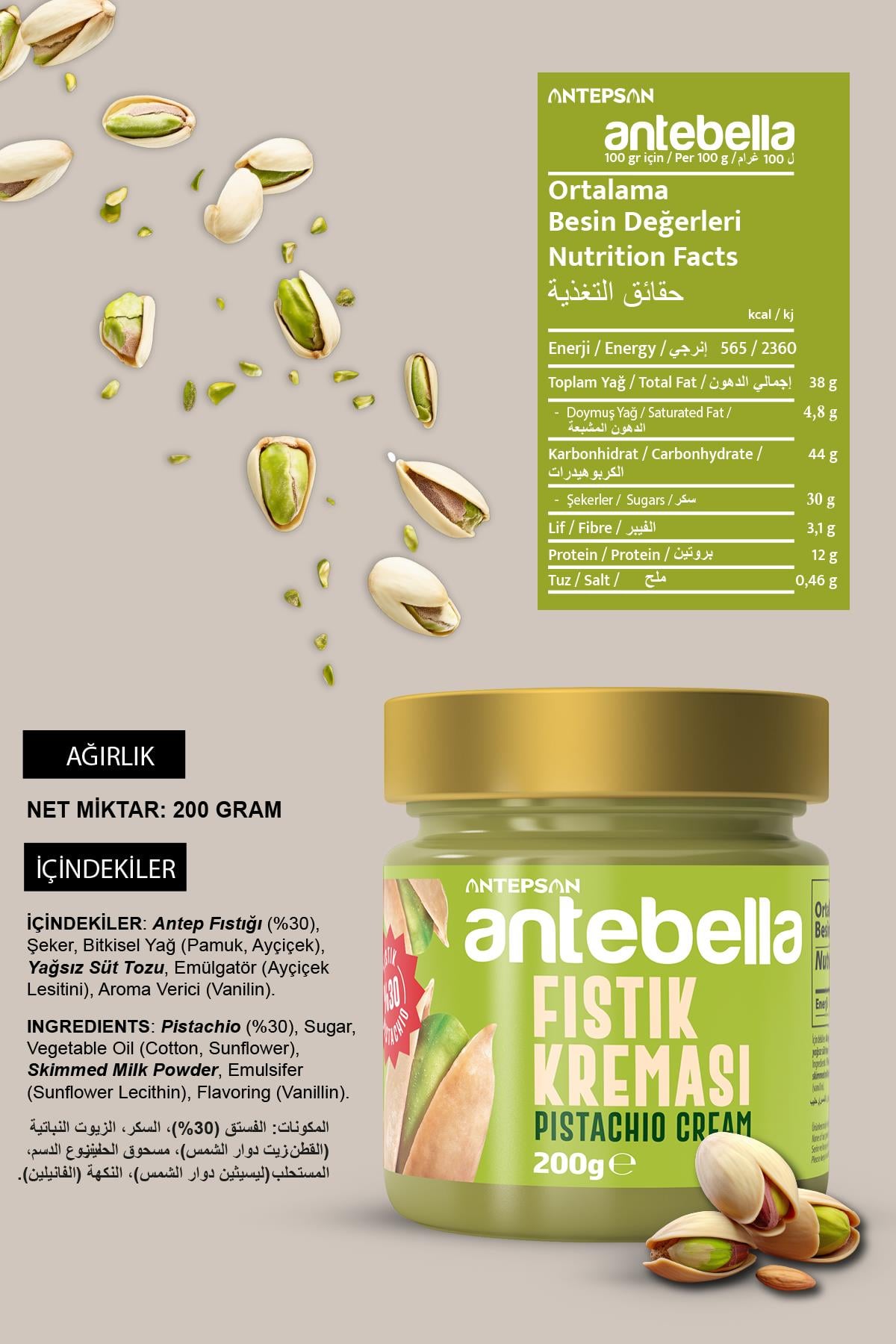 Antebella Antep Fıstık Kreması 200 g x 2