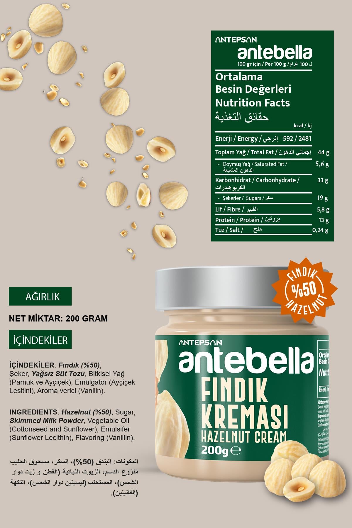 Antebella Badem 200 g + Kaju 200 g + Fındık Kreması 200 g