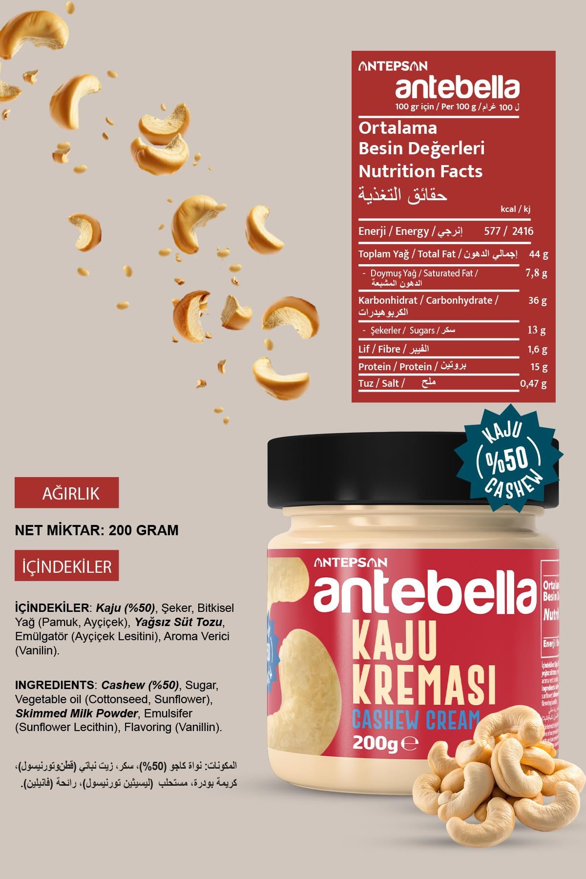 Antebella Badem 200 g + Kaju 200 g + Fındık Kreması 200 g