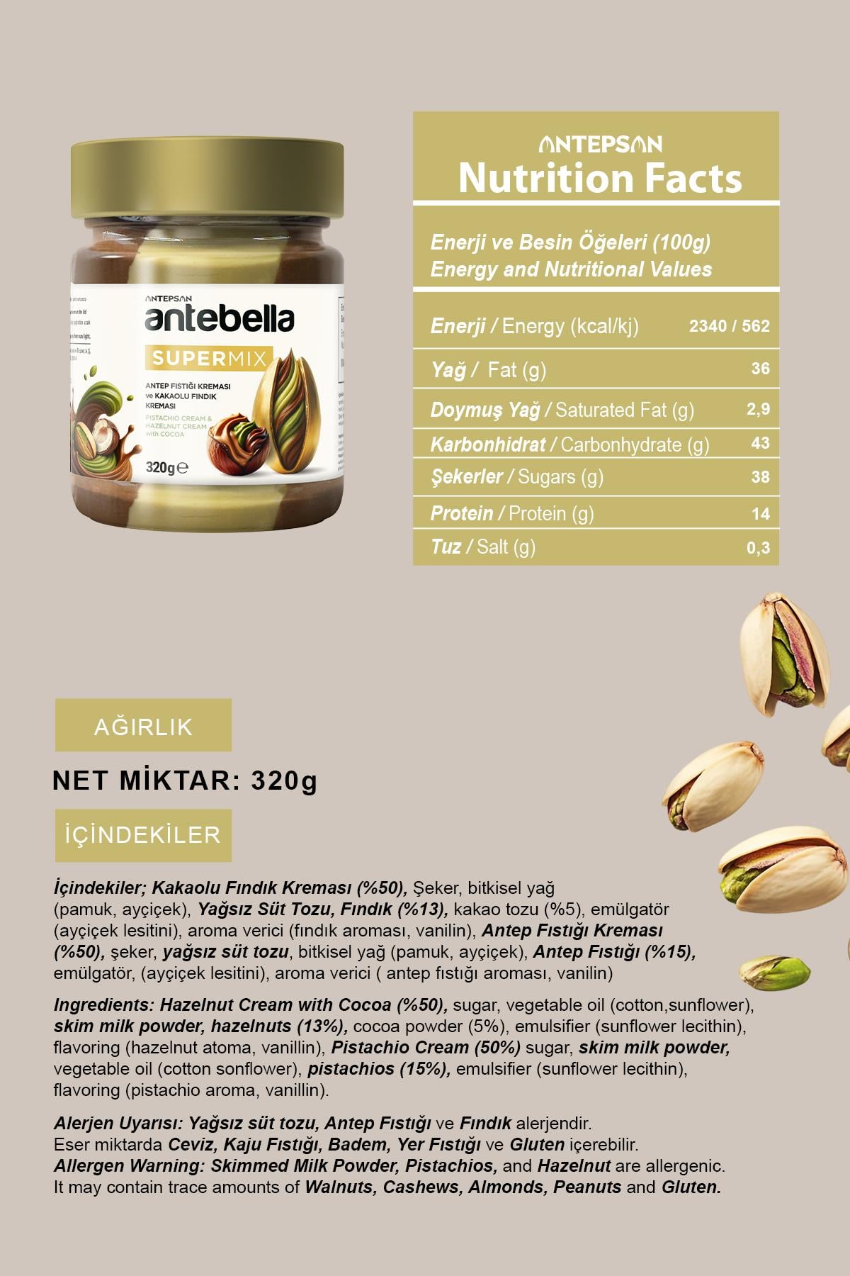 Antebella Süper Mix Fıstık Kreması & Kakaolu Fındık Kreması 320 G