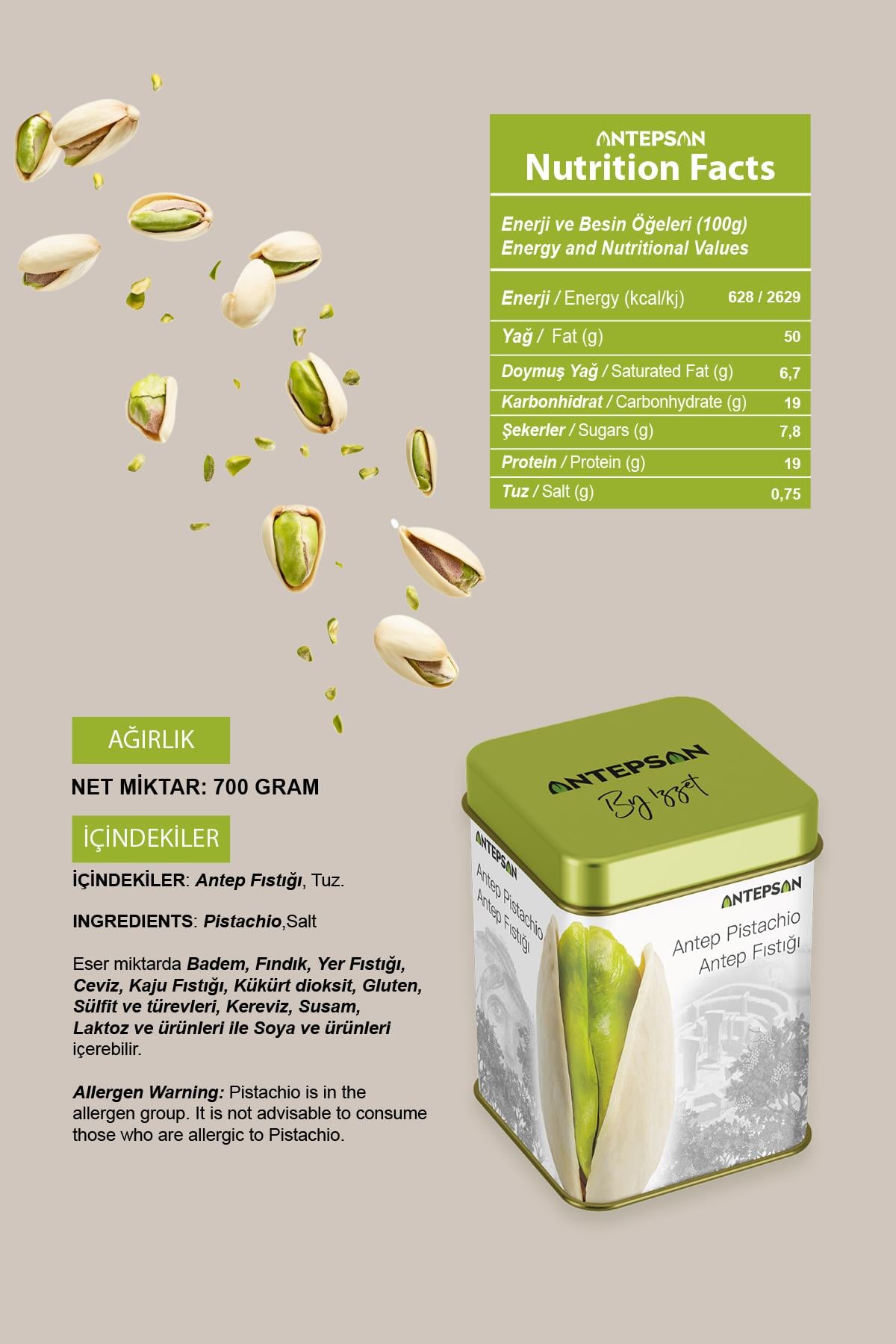 KURUYEMİŞ ANTEP FISTIK KAVRULMUŞ (BY İZZET) 700 GR