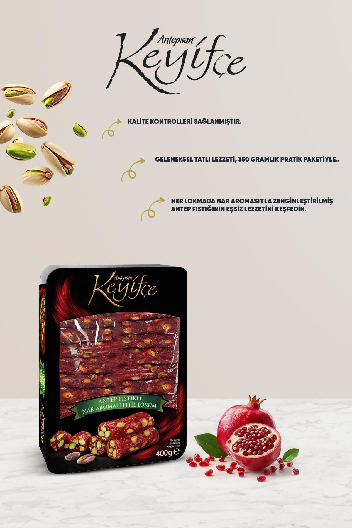 Narlı Antep Fıstıklı Fitil Lokum 350 gr