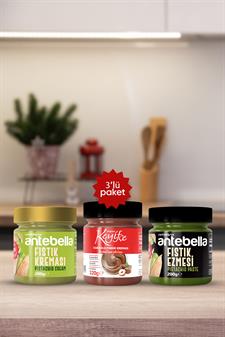 3lü Premium Paket (Antep Fıstığı Ezmesi,  Antep Fıstığı Kreması, Fındık Kreması)