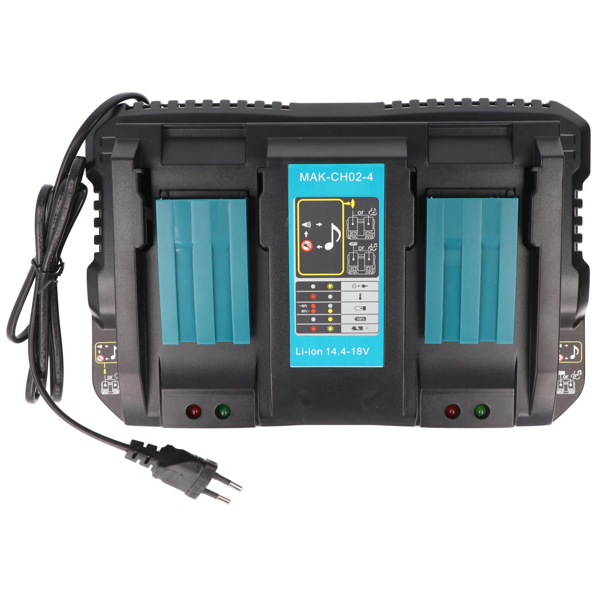 2 yuvalı Makita DC 18 RD çift hızlı şarj cihazı 1-2 Li-ion, NiMH piller için 7,2 volt ila 18 volt, USB çıkışlı