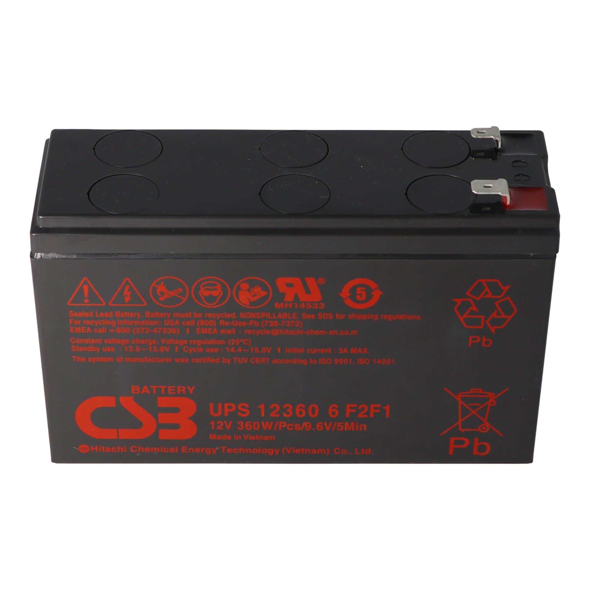 CSB-UPS123606 12 volt AGM kurşun asit akü 360Ah, 151x51x98.3mm Faston 4.8 / 6.3mm yüksek akıma dayanıklı