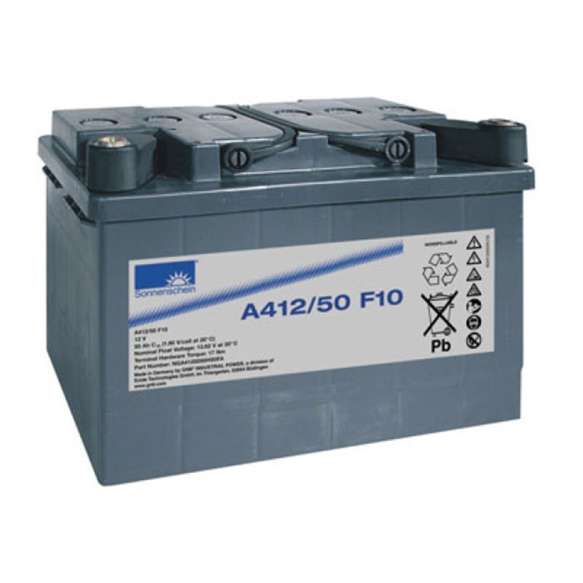 Exide Sonnenschein Dryfit A410 / 50F10 kurşun pil, M10 vidalı bağlantı 12V, 50000mAh