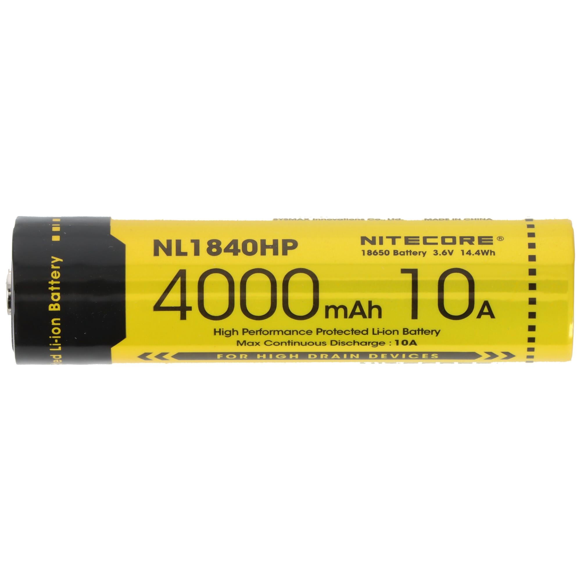 Nitecore Li-Ion pil 18650 4000mAh NL1840HP, yaklaşık boyutlar 69,4 x 18,3 mm
