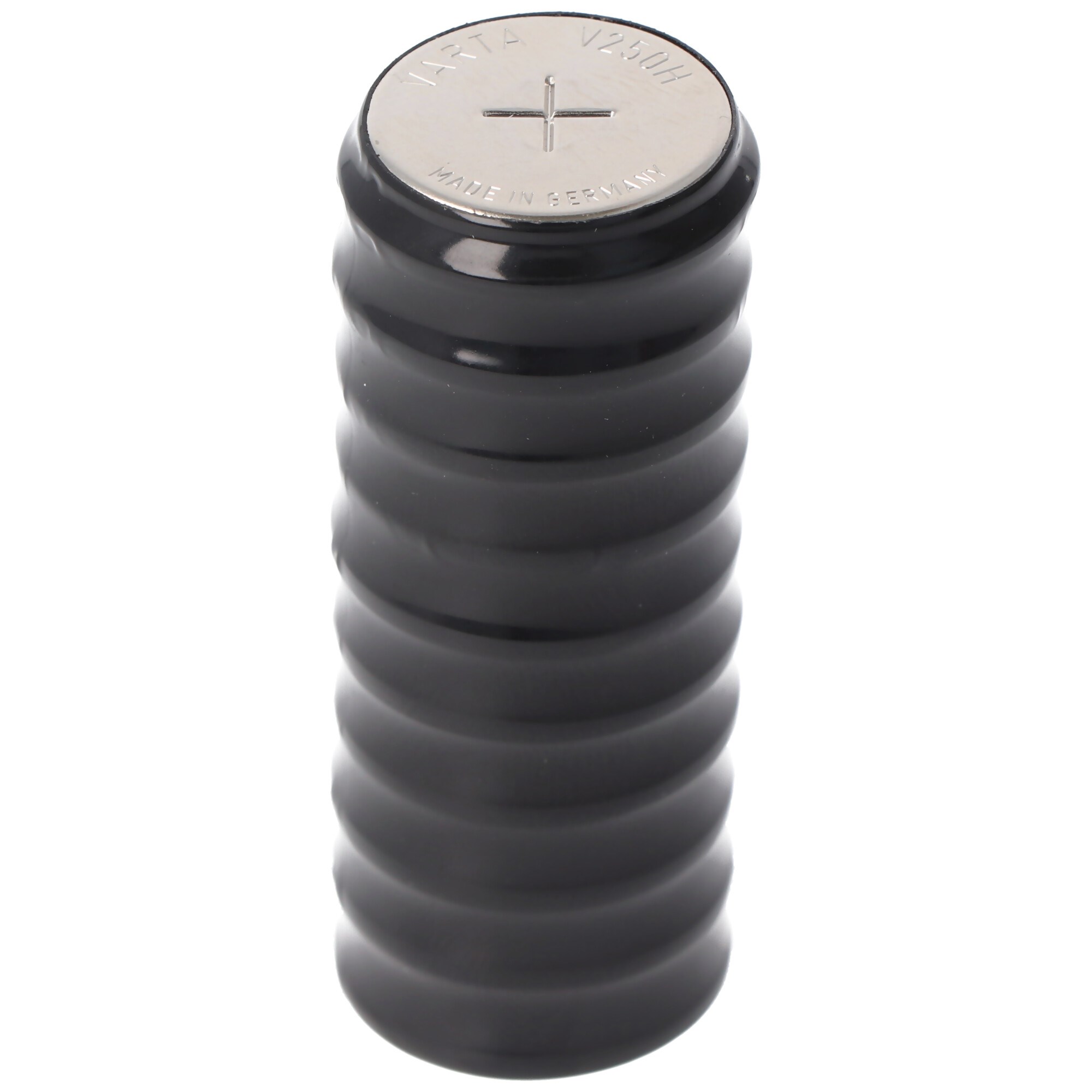 12 volt voltajlı ve 250 mAh kapasiteli Varta 10/V250H pil takımı, boyutları 67 mm x 25,8 mm