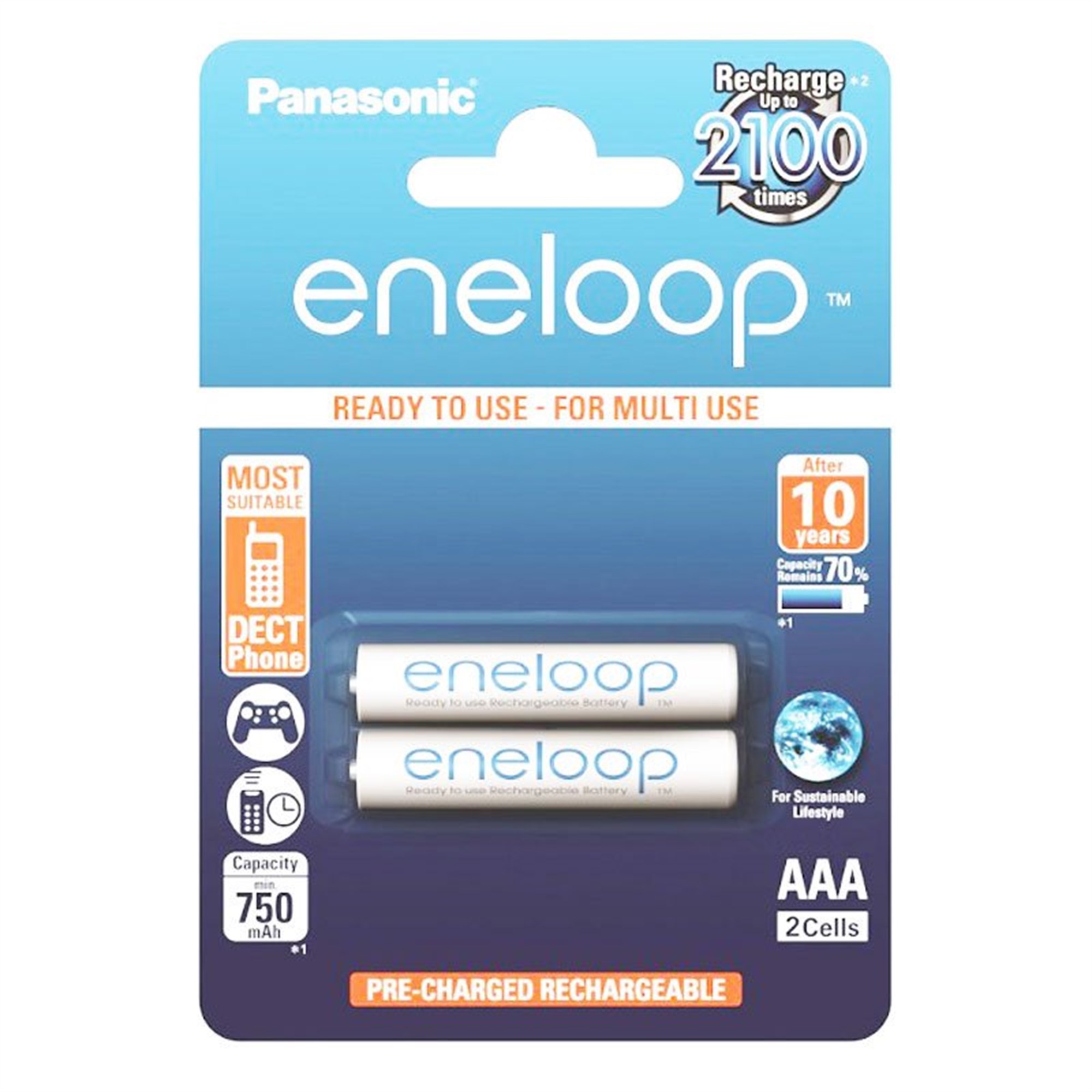 2 Panasonic eneloop AAA Mikro BK-4MCCE NiMH pil