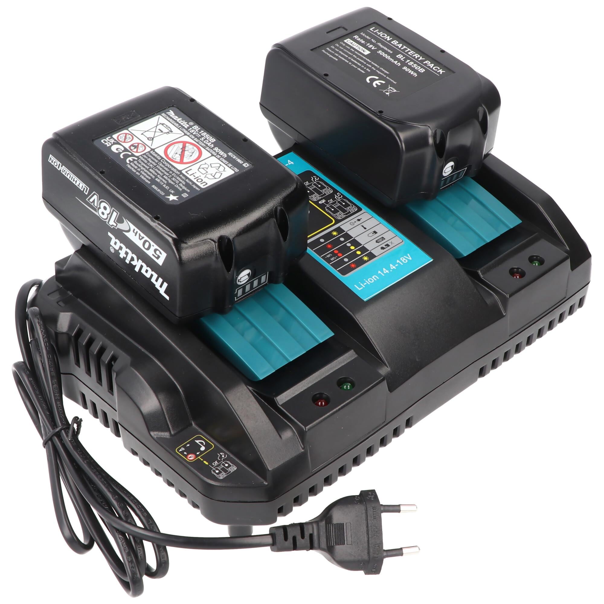 2 yuvalı Makita DC 18 RD çift hızlı şarj cihazı 1-2 Li-ion, NiMH piller için 7,2 volt ila 18 volt, USB çıkışlı