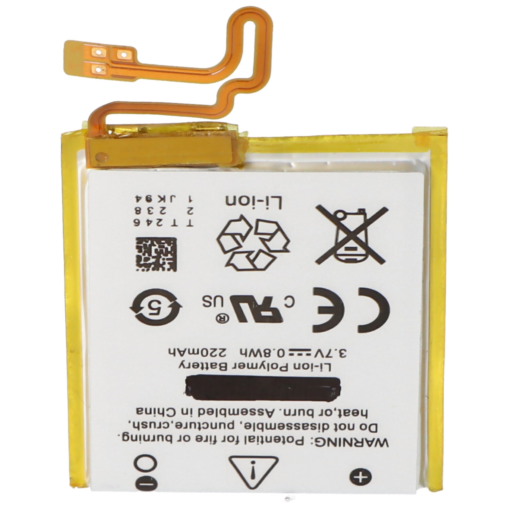 Apple iPod nano 7, Li-Polimer, 3.7V, 270mAh, 1.0Wh, dahili, aletsiz pil
