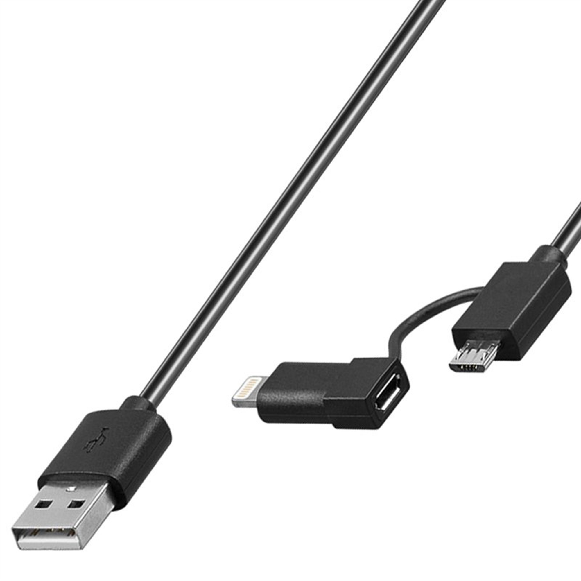 Apple Lightning kablolu ve mikro USB bağlantılı cihazlar için şarj kablosu