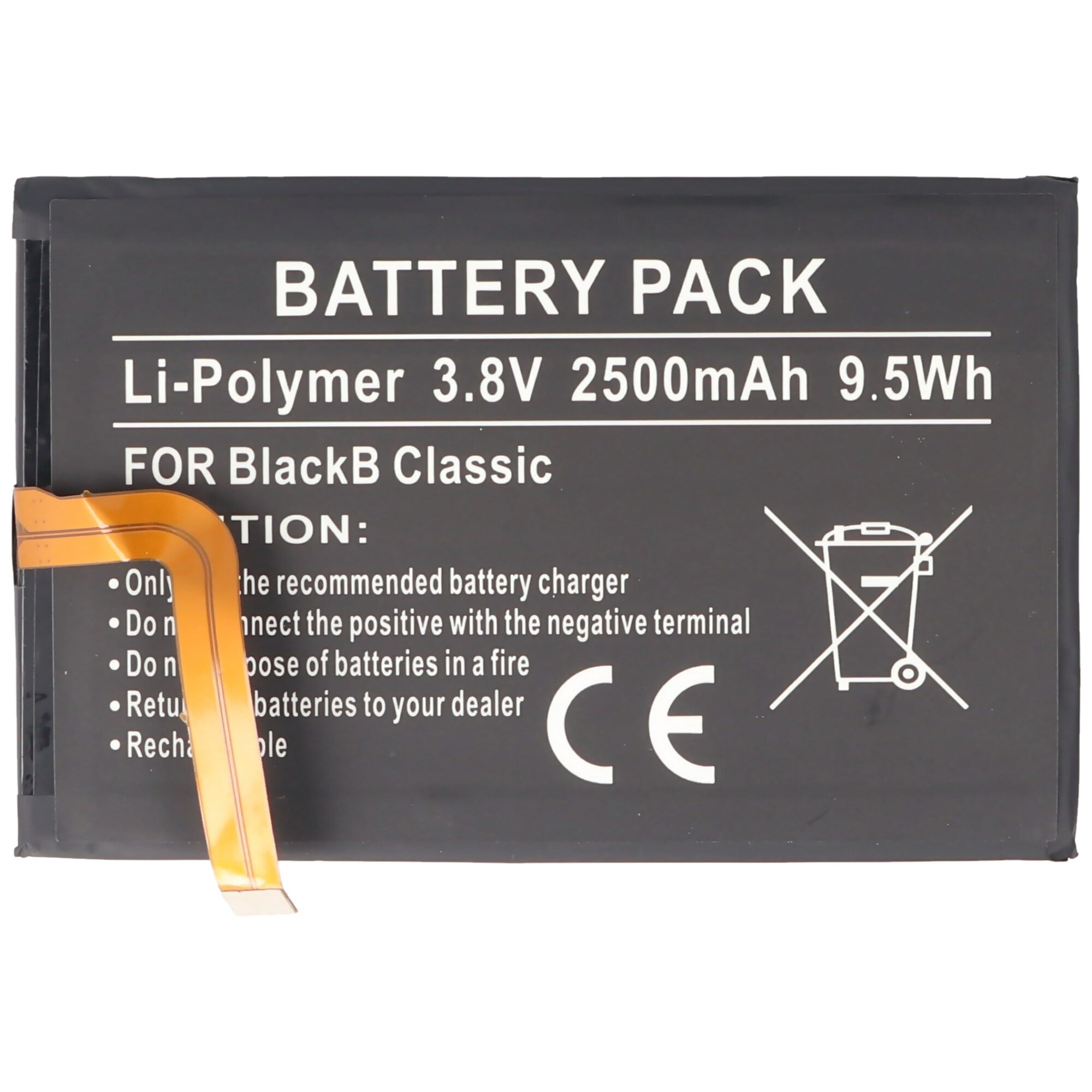 Blackberry Classic, Li-Polimer, 3.8V, 2500mAh, 9.5Wh, dahili, aletsiz pil