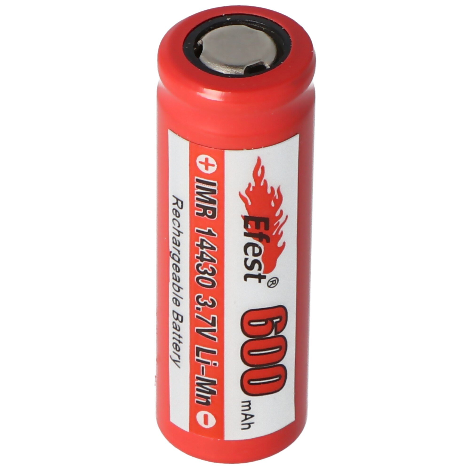 Efest IMR 14430 600mAh 3.6V - pozitif kutup düz 3.7V Li-ion pil, boyutlar 42.63x14.4mm