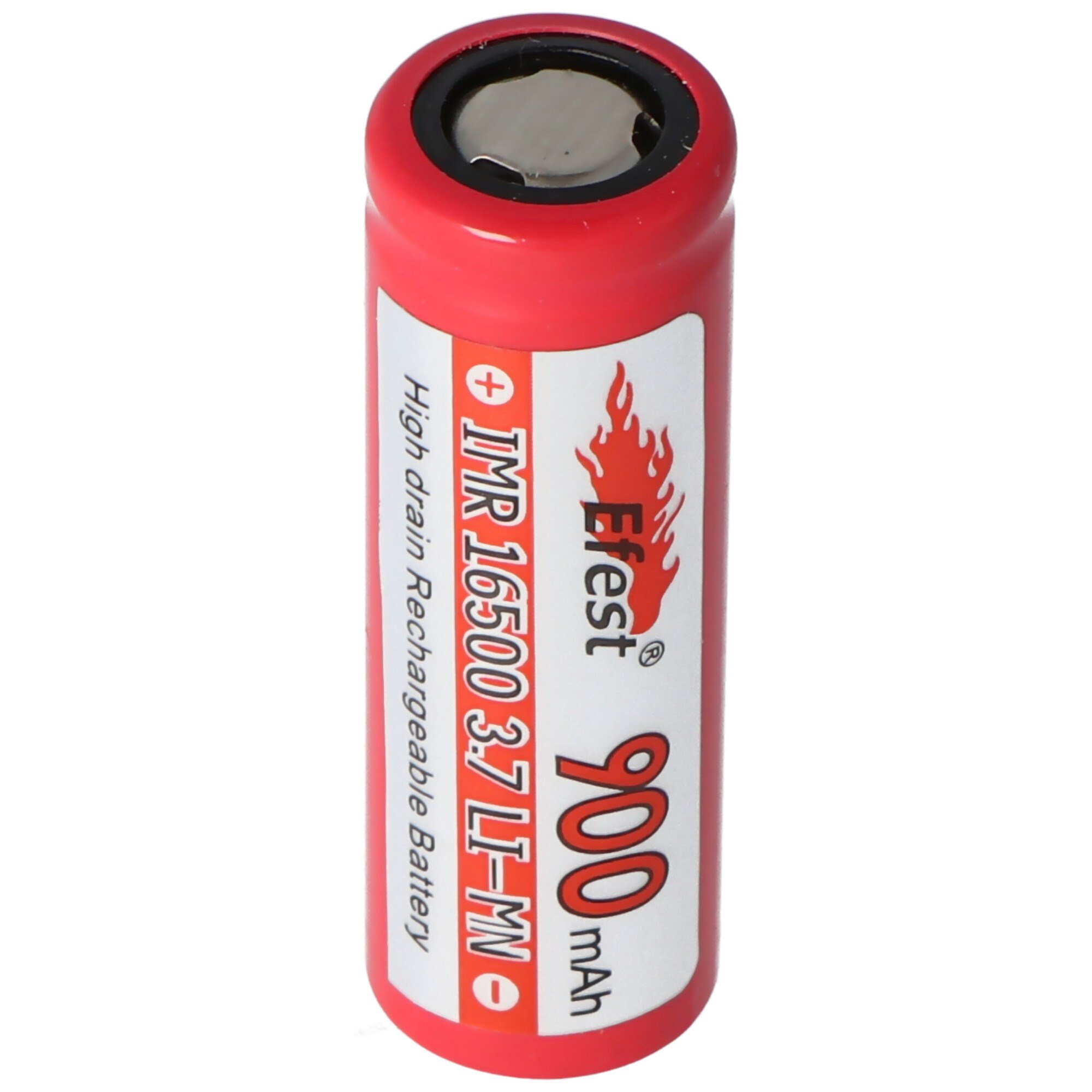Efest IMR 16500 900mAh 3.6V - 3.7V Li-ion pil pozitif kutup düz, boyutlar 50.05x16.6mm not